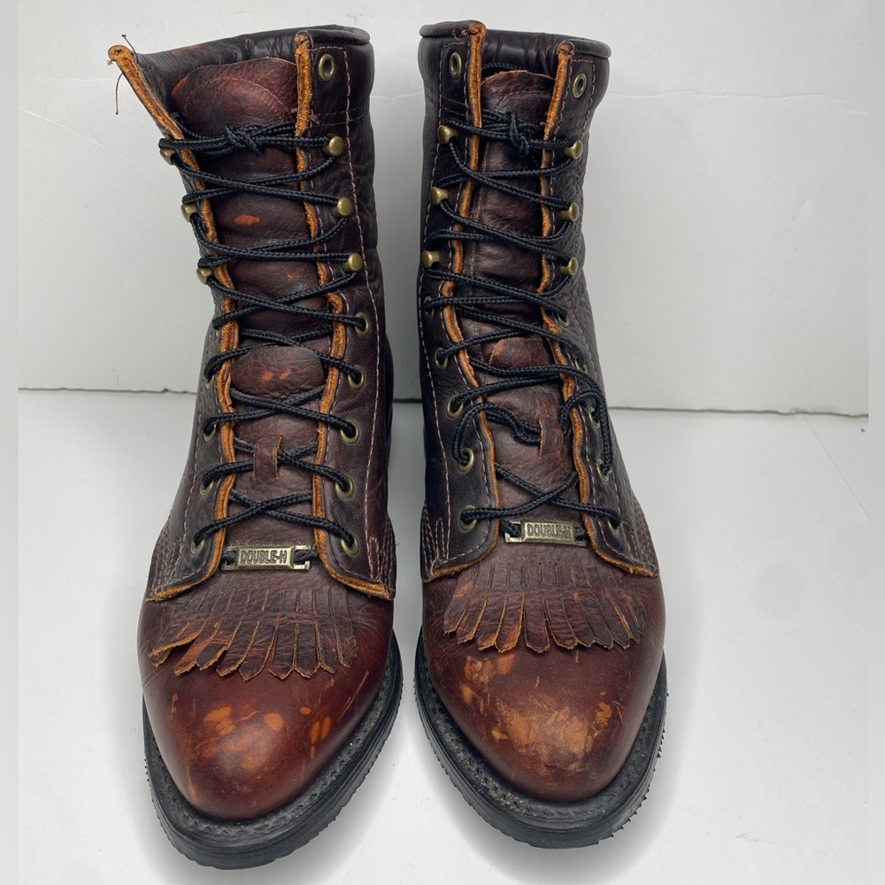 Women’s Double H Lacer 120 Plus Brown Leather Fringe Boots Sz 6.5 - Picture 6 of 15